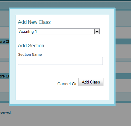 Add new class dialog showing add section